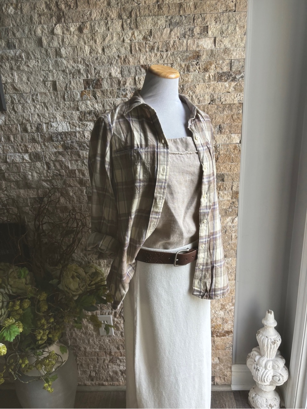 Lauren Ralph Lauren Plaid Button-Down Shirt in Beige and Brown Tones